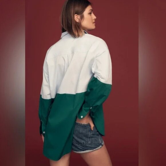 Anthropologie Maeve Bennet Button Colorblock blue green size XXS - Picture 2 of 5